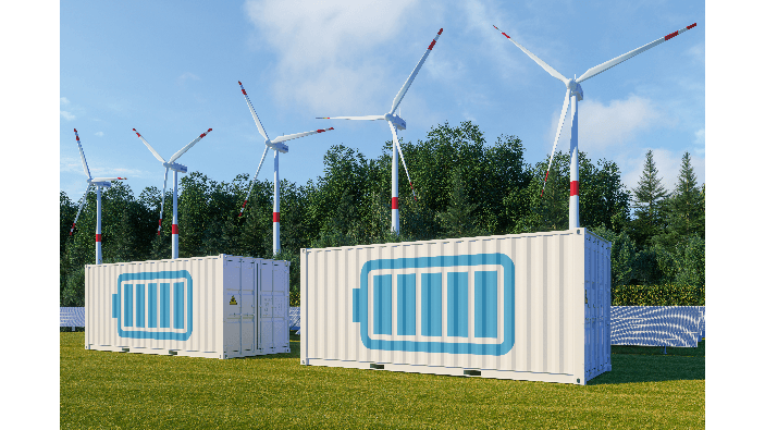 Wind Energy Farm Side With Energy Storage